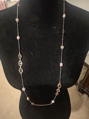 Stella & Dot Long Pearl and Crystal Station Necklace - Blush Pink